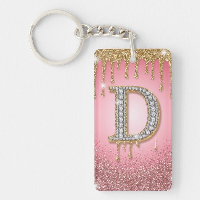 Diamant Initial Bokstav D Guld Rosa Present Till M (Framsidan)