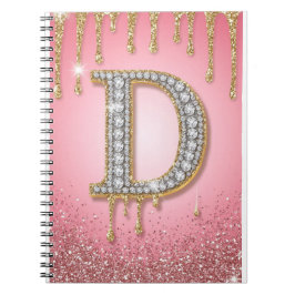 Diamant Initial Bokstav D Guld Rosa Present Till M Anteckningsbok