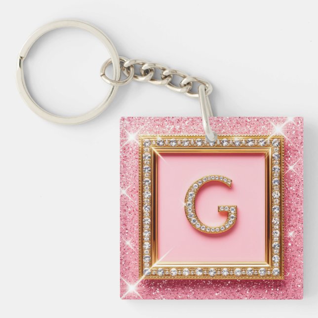Diamant Initial G Guld Ram Rosa Glitter Monogram (Framsidan)