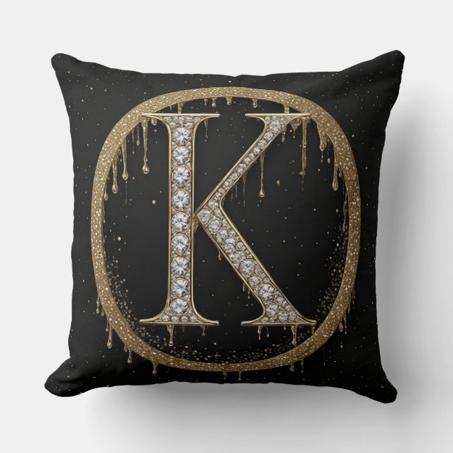 Diamant K Bokstavsmonogram Personlig Initial Gåva Kudde (Framsida)