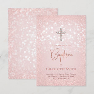 diamant kor på faux rosa glitter baptism inbjudningar