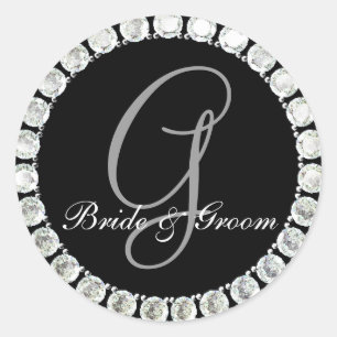 Diamant monogram G anpassade försegling Runt Klistermärke