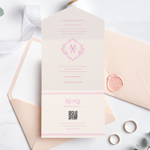 Diamant Monogram med blommor i Rosa Bröllop