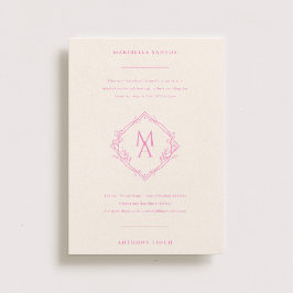 Diamant Monogram med blommor i Rosa Bröllop Inbjudningar