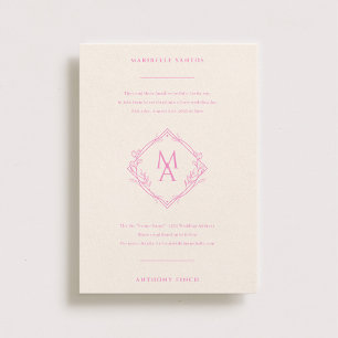 Diamant Monogram med blommor i Rosa Bröllop Inbjudningar