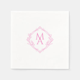 Diamant Monogram med blommor i Rosa Pappersservett