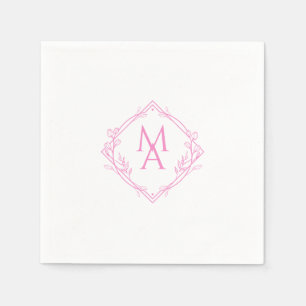 Diamant Monogram med blommor i Rosa Pappersservett
