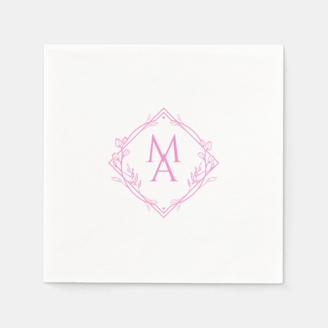 Diamant Monogram med blommor i Rosa Pappersservett (Framsidan)
