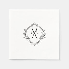 Diamant Monogram med blommor i svarta blöjor Pappersservett