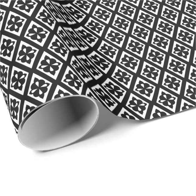 Diamant mönster - svart och vitt presentpapper (Rullad Hörn)