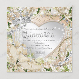 Diamant och pärlvit ros Quinceanera Inbjudningar
