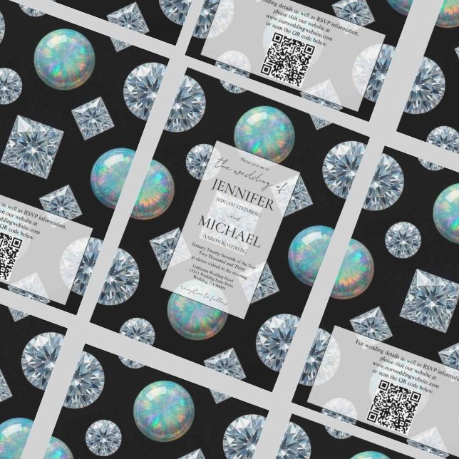 Diamant + Opaler Formell | Lyx QR-kod Bröllop Inbjudningar (Skapare uppladdad)