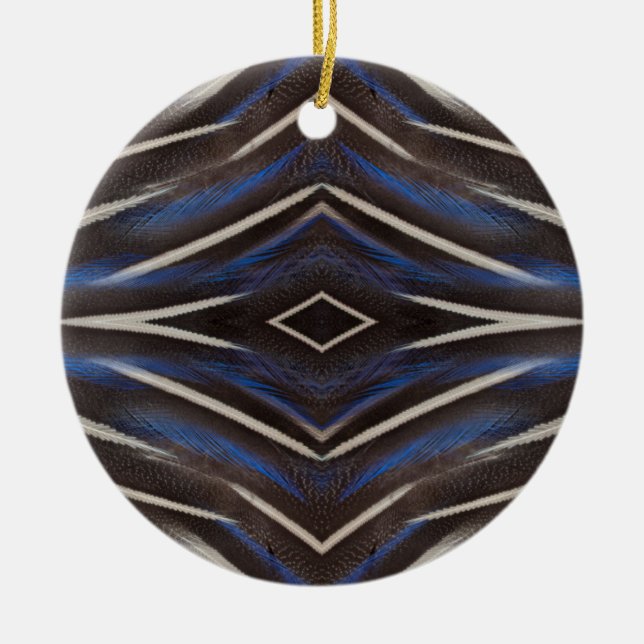 Diamant pärlhöns fjäder design julgransprydnad keramik (Framsidan)