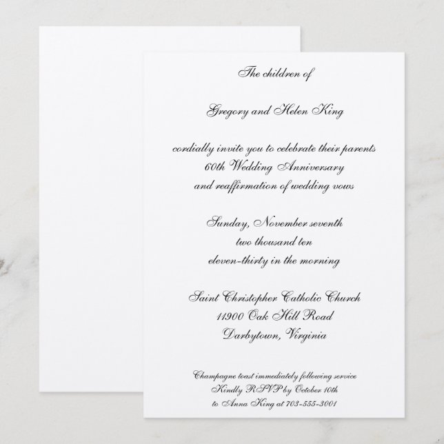 Diamant & platina-inbjudan inbjudningar (Fram/baksida)