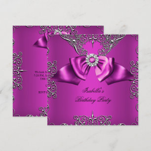 Diamant Plommon Rosa Rosett Silver Elegant Födelse Inbjudningar