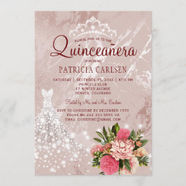 Diamant prinsessa klänning rodnad chic quinceanera inbjudningar