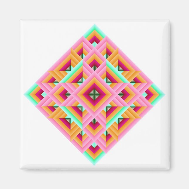 Diamant Quilt i Rosa och Grönt Magnet (Framsidan)