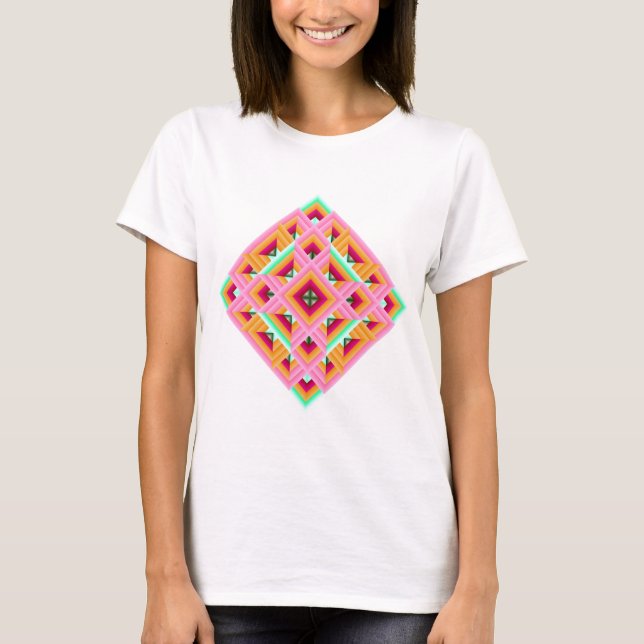 Diamant Quilt i Rosa och Grönt T-shirt (Framsida)