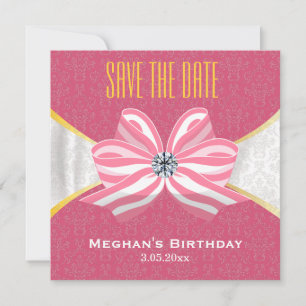 Diamant Ribbon med Rosa Damask Pattern Spara Datumet