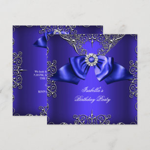 Diamant Royal Blå Lila Silver Elegant Födelsedag Inbjudningar