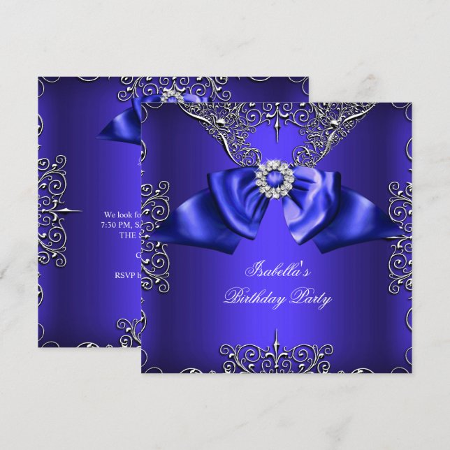 Diamant Royal Blå Lila Silver Elegant Födelsedag Inbjudningar (Fram/baksida)