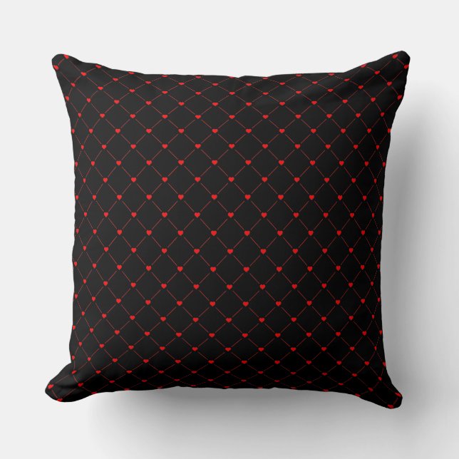 Diamant Shaped Red Heart & Line Art Kudde (Framsida)