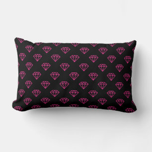 Diamant - Shock rosa på svart Lumbarkudde