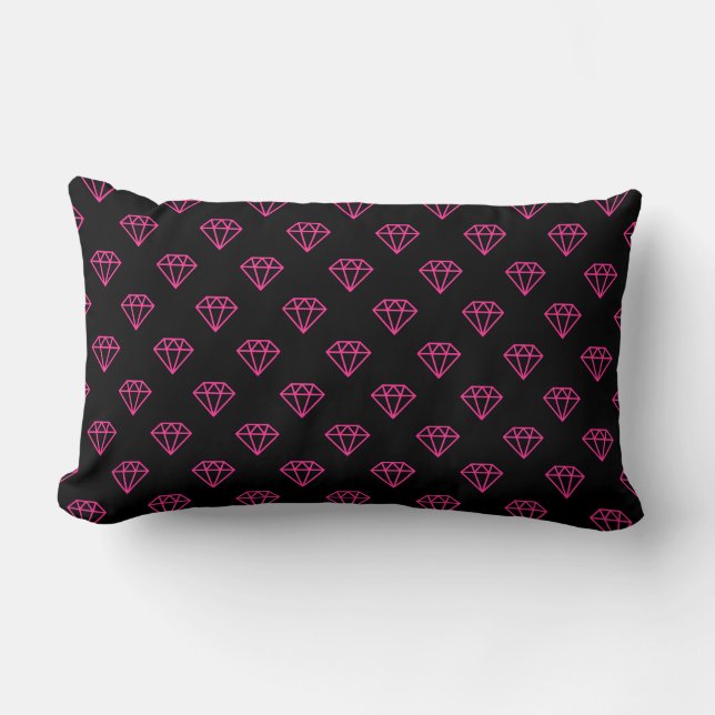 Diamant - Shock rosa på svart Lumbarkudde (Framsida)
