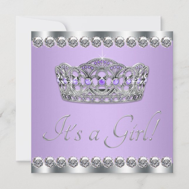 Diamant Silver Lavendel Lila Baby Shower Inbjudningar (Framsida)