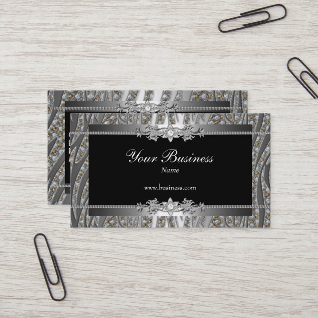 Diamant Silver Svart Elegant Zebra Smycke Visitkort (Fram/Back In Situ)
