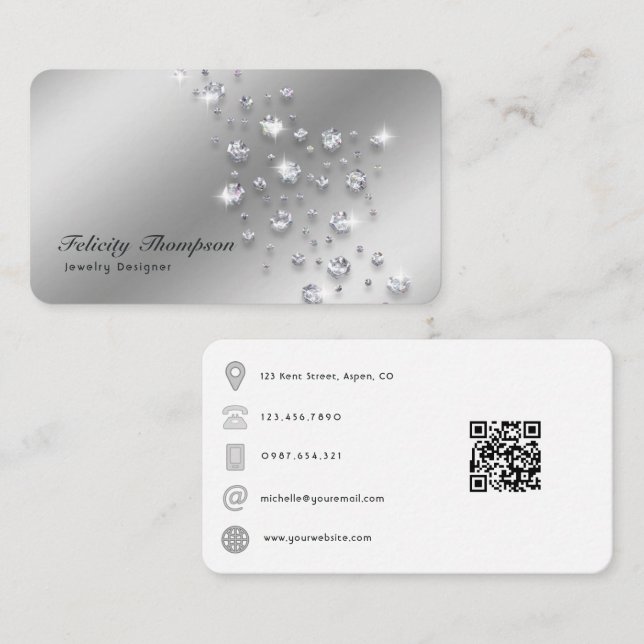 Diamant smyckedesigner QR-kod Visitkort (Fram/baksida)