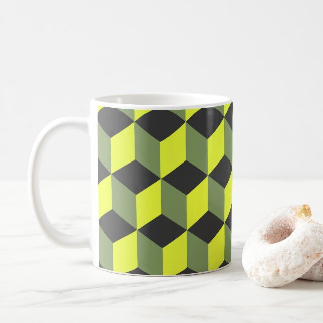 Diamant som upprepar mönster i gultsvartgrå färg kaffemugg (Med munk)