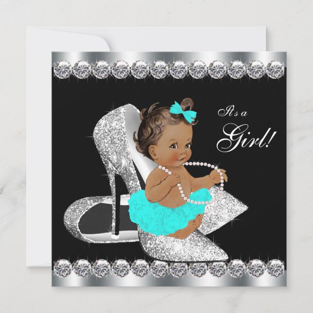 Diamant Teal Blå Svart Frukost Baby Shower Inbjudningar (Framsida)