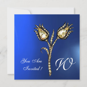 DIAMANT TULPANER MONOGRAM , Blå Safir Inbjudningar