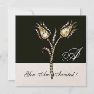 DIAMANT TULPANER MONOGRAM , Champagne Metallisk Inbjudningar