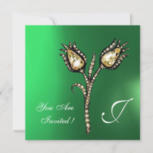 DIAMANT TULPANER MONOGRAM, Grön Jade Inbjudningar