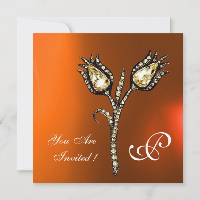 DIAMANT TULPANER MONOGRAM , Gul Orange Agat Inbjudningar (Framsida)