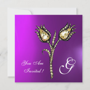 DIAMANT TULPANER MONOGRAM, Lila Violett Inbjudningar