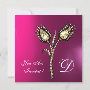 DIAMANT TULPANER MONOGRAM, Rosa Fuchsia Lila Inbjudningar