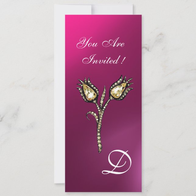 DIAMANT TULPANER MONOGRAM, Rosa Lila Ametist Inbjudningar (Framsida)