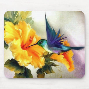 Diamantblå Hummingbird och Flower Fine Art Musmatta