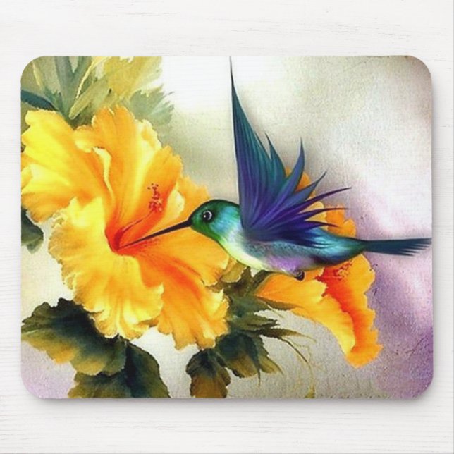 Diamantblå Hummingbird och Flower Fine Art Musmatta (Framsidan)