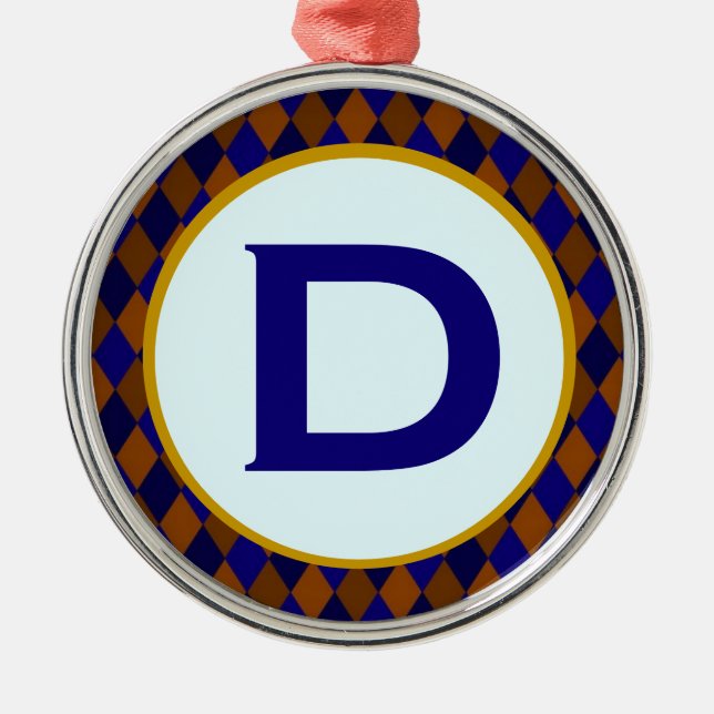 Diamantblå monogram julgransprydnad metall (Framsidan)