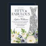 Diamantblöjdpunkt för marin och vit Blommigt 50:e  Inbjudningar<br><div class="desc">Diamantbladen för marin och vit Blommigt 50:e Födelsedagsfest inbjudan Se matchande samling i Niche and Nest Store - tack</div>