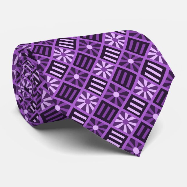 Diamantblommans geometriska violett dubbelsidigt slips (Rullad)