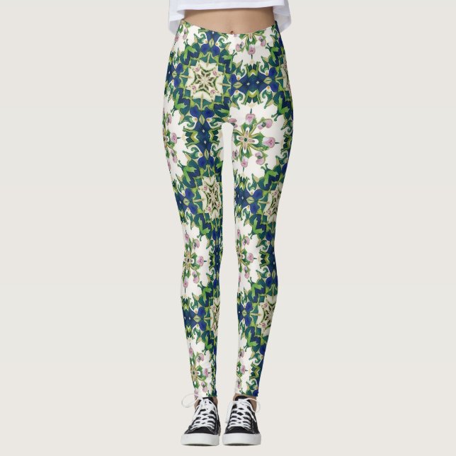 Diamantblommiga mandalor sömlöst mönster leggings (Framsida)