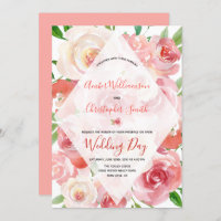 Diamantbröllop för blom- korall för vattenfärg