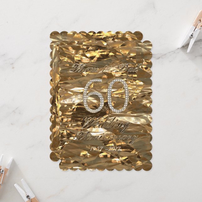 Diamantbröllop Föräldrar Elegant Guld Kort (Fram/Back In Situ)