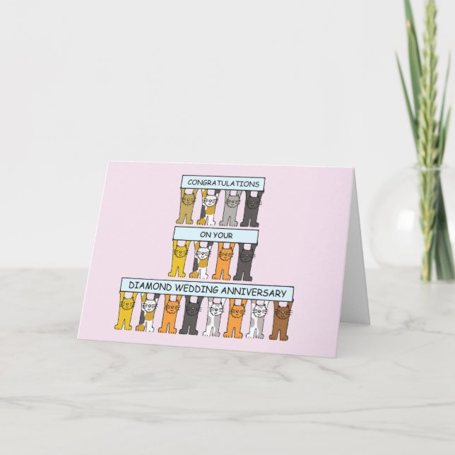 Diamantbröllop Grattis Tecknade Katter Kort (Framsida)