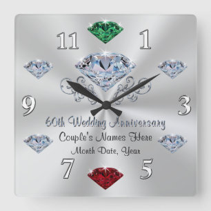 Diamantbröllopet tar tid på med din Birthstones Fyrkantig Klocka